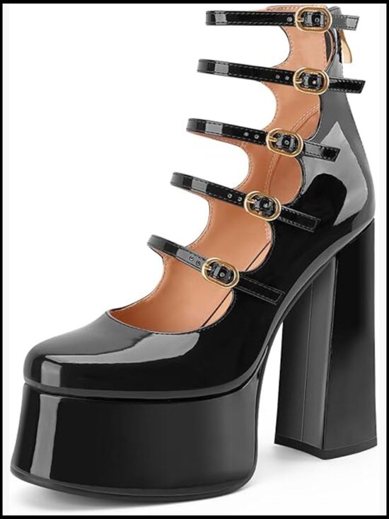 Shoes - Platform Mary Janes Chunky Heel Ankle Boots Strap Detail Closed Toe Gothic